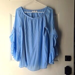 Fever Blue Ruffle Sleeve Off the Shoulder Blouse